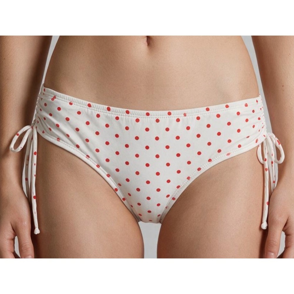 Cremieux BIKINI BOTTOMS White w/Red Polka-Dot SIDE CINCH TIES sz XS